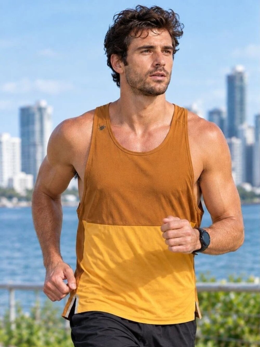 Rhone Extra Mile Performance Running Singlet Brown / Gold Men's Size L